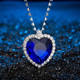 Romantic The Heart of ocean necklace For women Blue Red crystal Heart Shape with Lovers Gemstone Pendant necklaces Titanic Jewellery