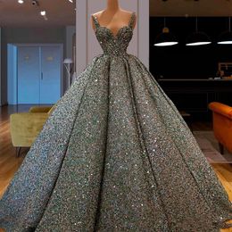 Blingbling Sequined Prom Dresses With Straps Sweetheart Ball Gown Evening Dress Lace Up Back Celebrity Cocktail Party Wear Vestidos