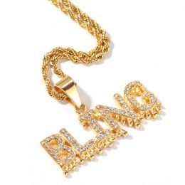 Fashion-Iced Out Diamond Stainless Steel Mens Initial Letter Bling Pedant Necklace Rhinestone Hip Hop Rapper Jewellery Gifts for Men Guys