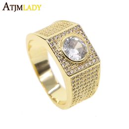 2018 new Gold color hip hop Ring bling king square cubic zirconia big stone bezel setting stylish mens sparking engagement ring