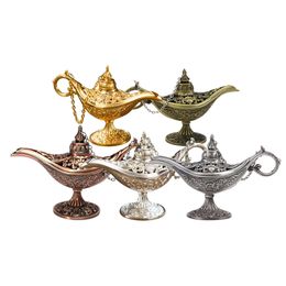 Vintage Aladdin Genie Lamp Novelty Items Home Decoration Retro Alloy Ornaments Crafts Size Small Wedding Gift Antique Pewter Bronze Copper
