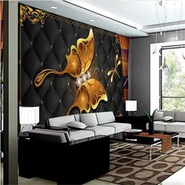 Golden butterfly living room TV background wall jewelry wallpapers 3d murals wallpaper for living room