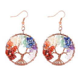 10Pair Tree of Life Earrings Rainbow Gemstone Copper Wire Tree Earrings Multi Coloured Beaded 7 Chakra Reiki Dangle Earrings Mothers Day Gift