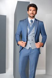 Hot Selling Groomsmen Peak Lapel Groom Tuxedos One Button Men Suits Wedding/Prom/Dinner Best Man Blazer ( Jacket+Pants+Tie+Vest) G339