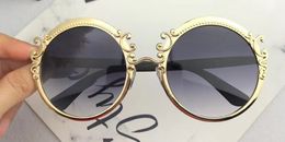 Luxury-2177 Sunglasses For Women Brand Designer Baroque Style Round Frame Sunglasses Popular Designer Gold Plated Full Metal Frame With Case