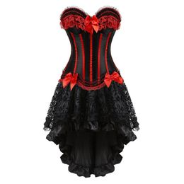 corsetti abito con gonna set irregolare costumi burlesque corsetto vintage con lacci a righe bustier tank donna cosplay taglie forti