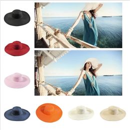 Summer Women beatch straw hats Sun Hat Ladies Wide Brim Straw Hats Outdoor Foldable Beach Panama Hats Church Hat 16colors to choose WCW107