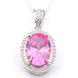 Luckyshine Fashion Jewelry For Women Oval Pink Kunzite Topaz Gems Silver Zircon Pendants Necklaces New Year Gift