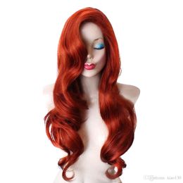 28" 70cm Copper Red Jessica Rabbit Wig Wavy Long Anime Cosplay Hair + Wig Cap