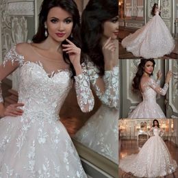 Dubai Arabic Robe De Mariee Princesse Ball Gown Wedding Dresses Elegant Lace Applique Shiny Beading Crystal Waist Bridal Gowns