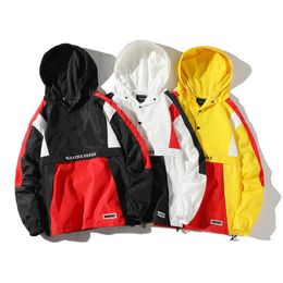 Brand Hooded Jackets Men New Patchwork Colour Block Pullover Jacket Fashion Tracksuit Coat Men Hip Hop Streetwear Jacket Men Size S-4XL