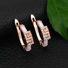 New Young Pretty White Stamp 925 Rose Fine solid gold GF High Quality Ceramic Stud Earring Gift Simple four seasons Jewellery CZ