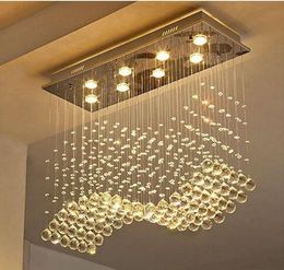 Contemporary Crystal Rectangle Chandelier Rain Drop k9 Crystal Ceiling Light Fixture Wave Design Flush Mount For Dining Room MYY
