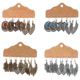 3Pair/Set Boho High Quality 2020 New Wedding Party Jewellery Vintage Ethnic Antique Silver Leaf Dangle Earrings Women Wholesale