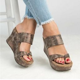 Hot Sale-Wedges Shoes For Women Sandals Plus Size High Heels Summer Shoes 2019 Flip Flop Chaussures Femme Platform Sandals Wedge Slippers