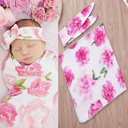 Baby Muslin Swaddle Wrap Blanket Wraps Blankets Nursery Bedding Towelling Baby Infant Flowers Wrapped Cloth With Headband 15069