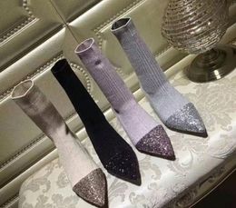 hot salewinter boots simple classic elegant luxury splicing sequins pearl diamond sexy pointed fine roots elastic knit wool socks boots