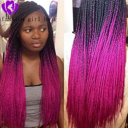 Long Ombre Pink Wigs Braided Box Braids Wigs for Women Synthetic Lace Front Wig Heat Resistant Fibre Hair Lace Wig