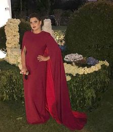 Wine Red Evening Dresses With Long Cape Back Elegant Women Formal Robe Sheath Lady Party Gowns
