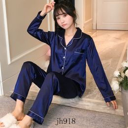 Women's Two Piece Pant Spring Autumn Summer Ice Silk Printed Letter Pamas Ladies Home Service Two-piece Suit Lady Sleepwear