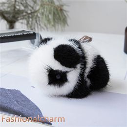 8cm Cute Real Genuine Fur Panda Bear Bag Charm Keychain Pendant Kids Toy