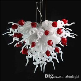 Pretty Colored Murano Glass Art Chandelier with White and Red Energy Saving Blown Glass Pendant Lamps for Wedding Decoration , LR1104