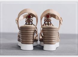 Tasarımcı-iyon takozlar kadın peep toe bayanlar toka kayış sandalet ayakkabı pompaları AB boyutu: 35-40 ADF-847