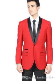 High Quality One Button Red Groom Tuxedos Groomsmen Shawl Lapel Best Man Blazer Mens Wedding Suits (Jacket+Pants+Tie) D:40