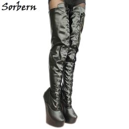 Sorbern 20Cm Platform Heels Crotch High Boots Long Thigh High Boots Wedge Heelless Shoes Unisex Plus Size 36-46 Custom Colours