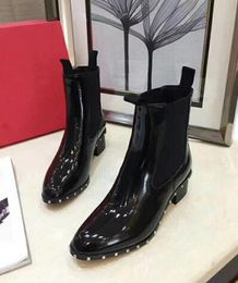 [Orignal Box] New Arrival Womens Ankle Rivet Real Leather Half Knight Winter Patent Boots Size 35-41