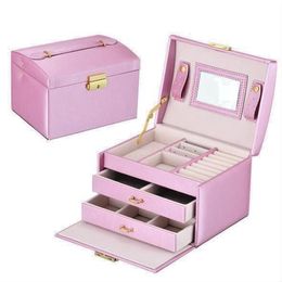 Double Drawer Hand-held 17.5*14*13cm Three-layer Storage Box Dressing Table PU Girl Gift Jewelry Box