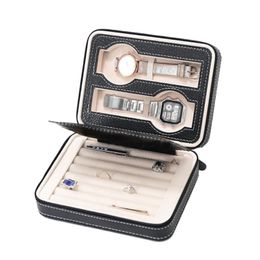 Multifunction Pu Leather Jewelry Box Zipper Portable Travel Watch Jewelry Storage Box Ring Earring Case Organizer