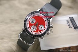 7 Style men watches 38MM VK Quartz Red Dial Asia 2813 Movement date Ribbon bracelet Chronograph Mens Watch Wristwatches