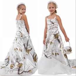 White Camo Flower Girl Dresses for Wedding Custom Made Toddler Kids Formal Camouflage Satin Kids Birthday Party Gowns
