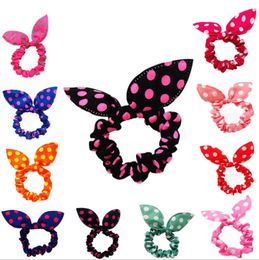 Rabbit Ears Headband Dot Scrunchy Hair Band Women Girl Rubber Band Cute Ponytail Holder Children Kids Hair Accessories 19 Colors DHW2246