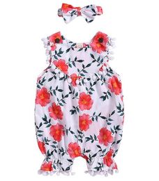 HOT Pattern For Baby Boy & Girls Flutter Sleeve Romper & Jumpsuit Pretty Girls' Jumpsuits With Small Red Flower Printing DHL Free Ship BY826