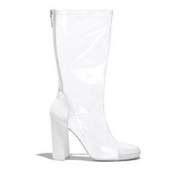 2019 PVC Women Halb Versand Booties Clear Free Fashion Socken Stiefel klobig 4,5 cm High Heel Long Sexy Round Toes Party Größe 34-43 Clear 273