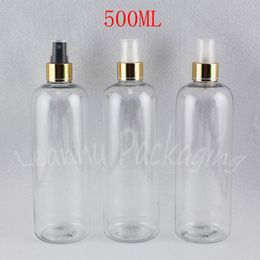 500ML Transparent Plastic Bottle With Gold Spray Pump , 500CC Empty Cosmetic Container , Toner / Water Packaging Bottle