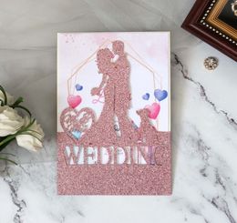 Gllitering Laser Cut Wedding Invitations Multi Colors With Lover Customized Hollow Folding Personalized Wedding Invitation Cards BW-HK320G