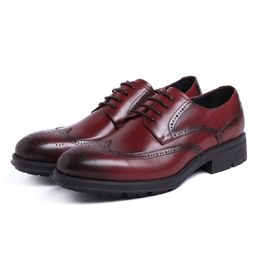 Red Men Shoes Work Wear Style Round Toe Soft-Sole Cowhide Wedding Fashion Oxfords Homme