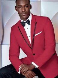 New Latest Design One Button red Wedding Groom Tuxedos Peak Lapel Groomsmen Men Suits Prom Blazer (Jacket+Pants+Tie) 029