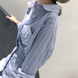 Wholesale-Autumn Women Dress Korean Style Slim Waist Striped Shirt Dress Long Sleeve Knee Length Ladies Elegant Midi Vestidos Jurken