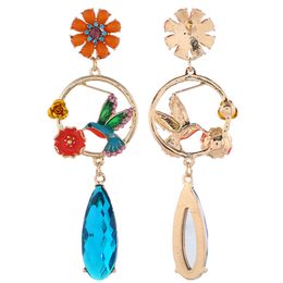 Wholesale- European and American Earrings sell luxurious crystal earrings with bird Flower Earrings