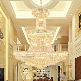 LED Modern Crystal Chandeliers Lights Fixture European American Large Chandeliers Light Hotel Hall Lobby Parlour Stair Way Hanging Lamps Staircase Droplight