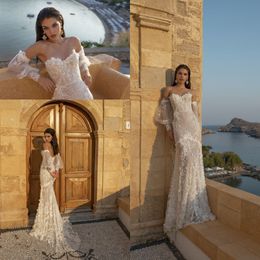 2020 Lian Rokman Mermaid Wedding Dresses Illusion Off Shoulder Long Sleeve Lace Appliques Bridal Gowns Backless Sweep Train Wedding Dress