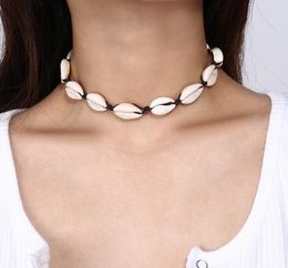New Fashion Black Rope Chain Natural Seashell Choker Necklace Collar Necklace Shell Choker Necklace for Summer Beach Gife GB866