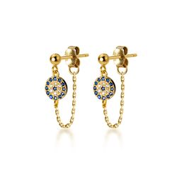 Stud Lucky Blue Zircon Earrings For Women Rose Gold Chain 925 Sterling Silver Earring Fashion Jewelry Gift Wholesale