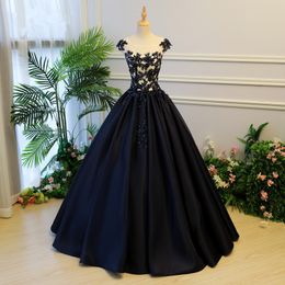 Dark Navy Blue Embroidery Prom Dresses 2020 Crystal Beaded Long Prom Gowns Abiye Plus Size Puffy Ball Gowns Vestido Longo