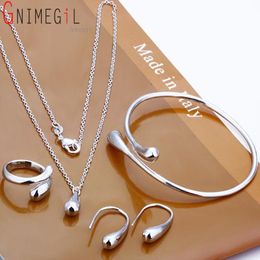 Fashion Wedding Bridal Jewelry Set 925 Stamped pendants Silver Water Drop Bangles Necklace Rings Earrings Sets for Women