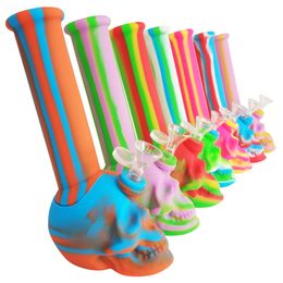 Bong Water Pipes Skull Shape unbreakable Silicone Water Bong Portable Smoking Pipe Hookah Bong Tobacco Dry Herb Water Pipe 14mm Glass Bowl